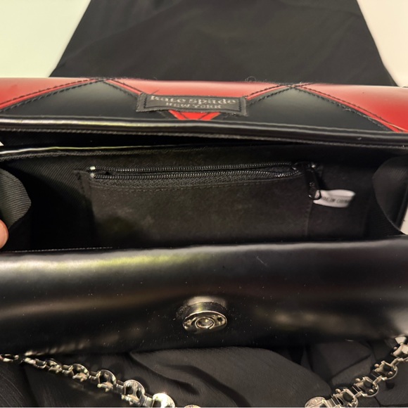 kate spade new york Black Red Colorblock Shoulder Bag Silver Hardware Chain Logo - Picture 6 of 9